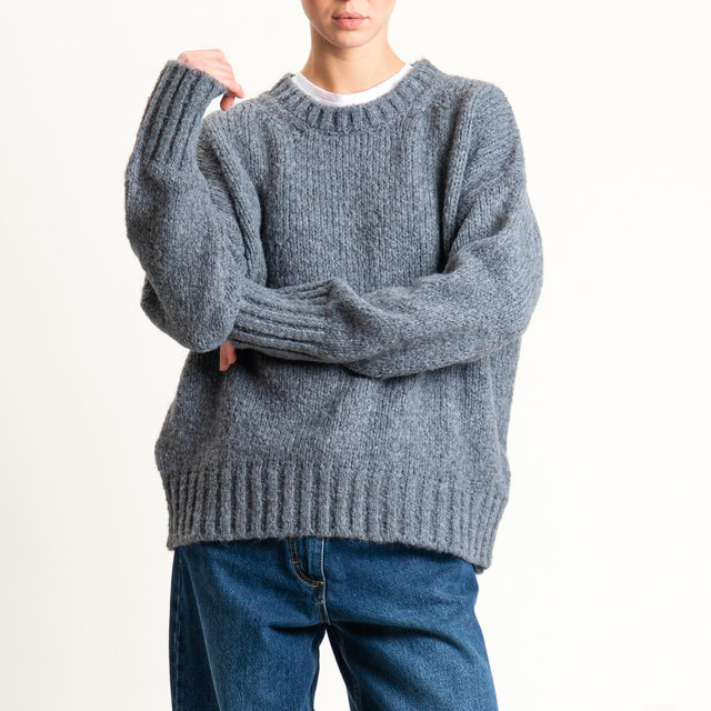 Vicolo-Maglia girocollo bordi a coste misto lana - antracite