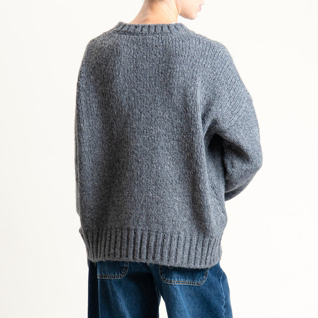 Vicolo-Maglia girocollo bordi a coste misto lana - antracite