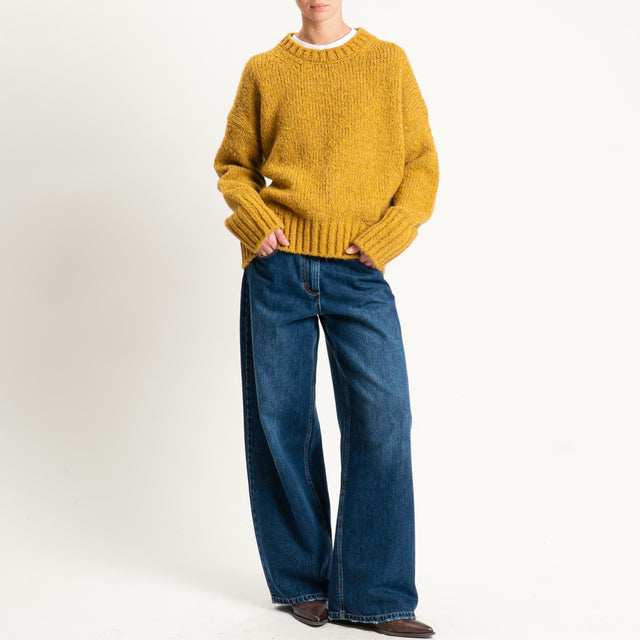 Vicolo-Maglia girocollo bordi a coste misto lana - ocra