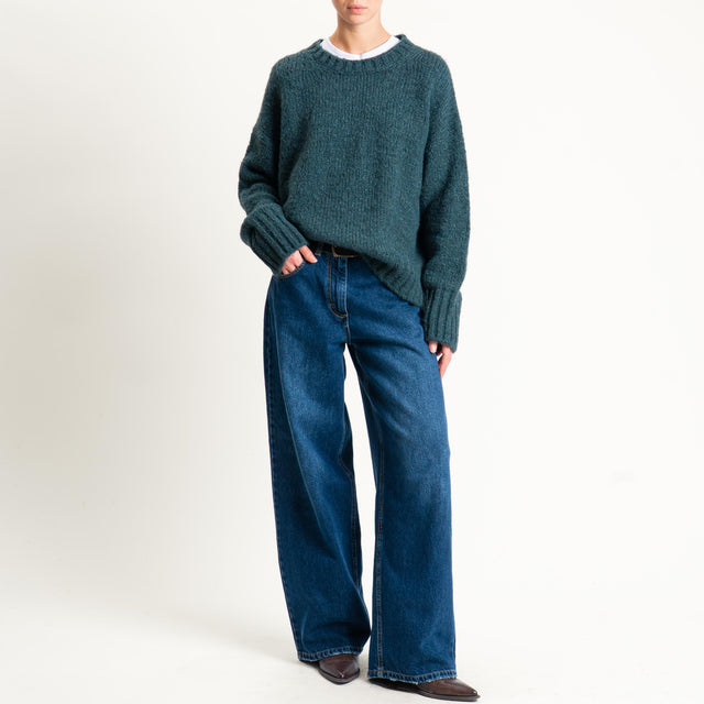 Vicolo-Maglia girocollo bordi a coste misto lana - verde bottoglia