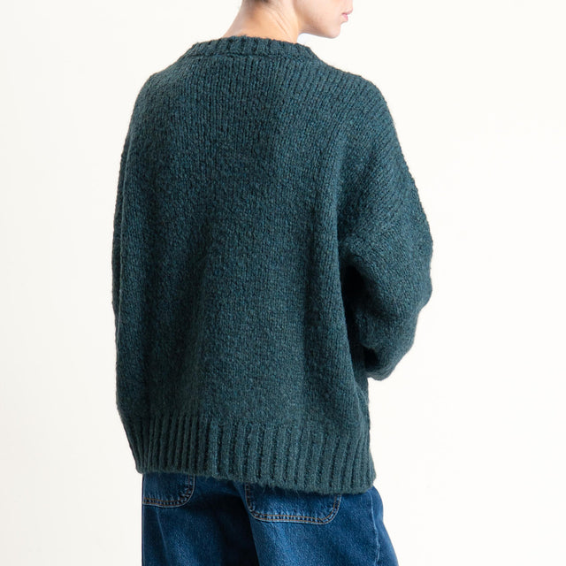 Vicolo-Maglia girocollo bordi a coste misto lana - verde bottoglia