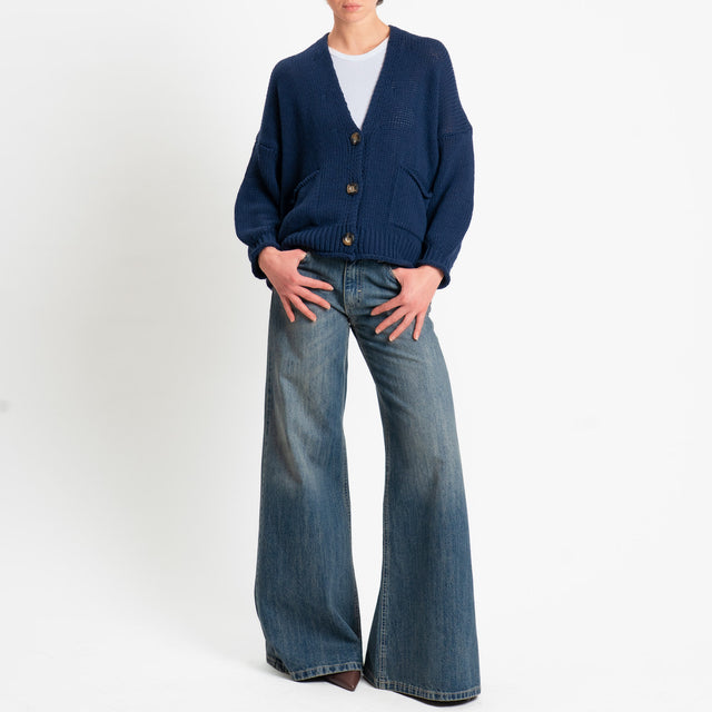 Vicolo-Cardigan bottoni con tasche - blu