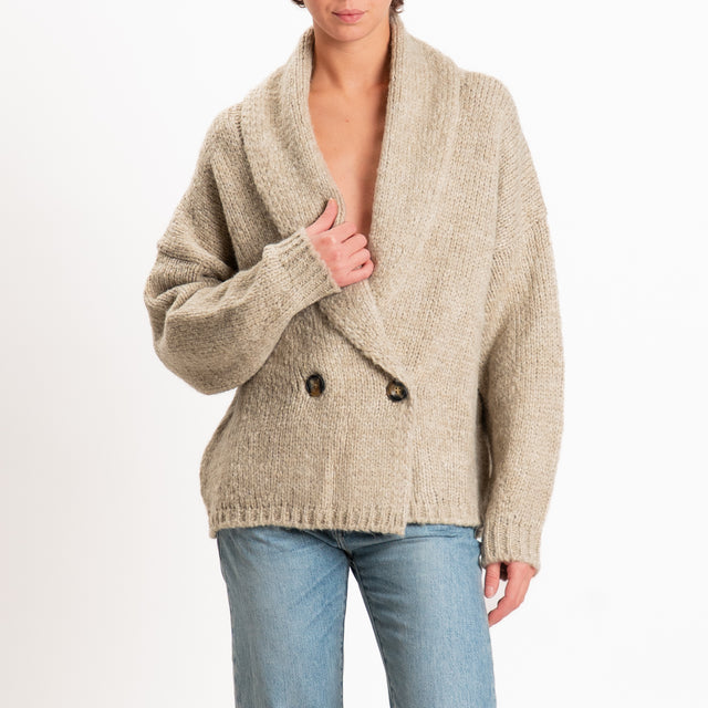 Vicolo-Cardigan in maglia misto lana doppiopetto - beige