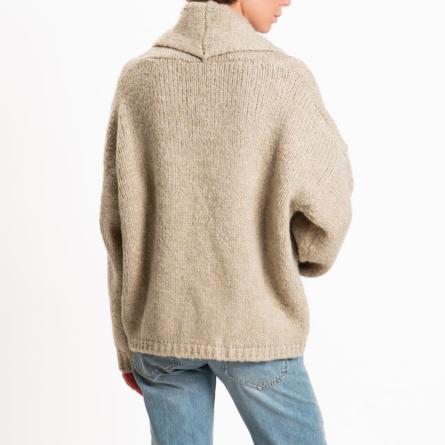 Vicolo-Cardigan in maglia misto lana doppiopetto - beige