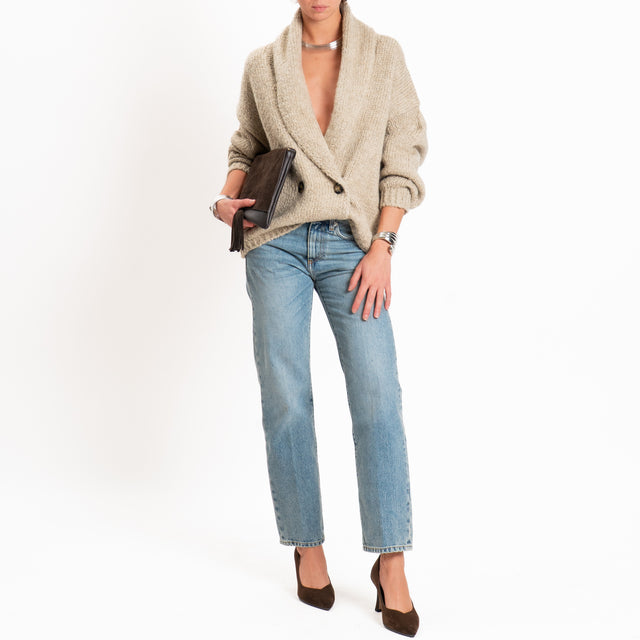 Vicolo-Cardigan in maglia misto lana doppiopetto - beige