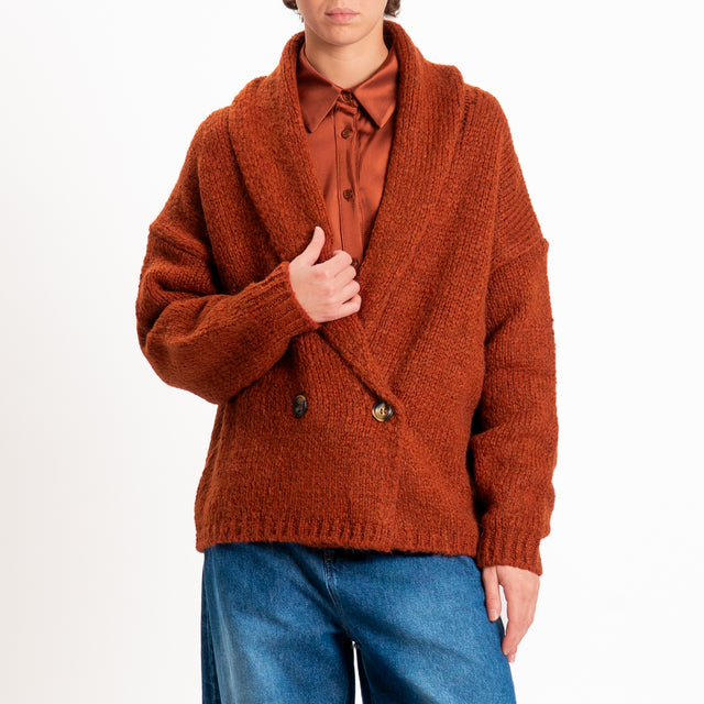 Vicolo-Cardigan in maglia misto lana doppiopetto - bruciato