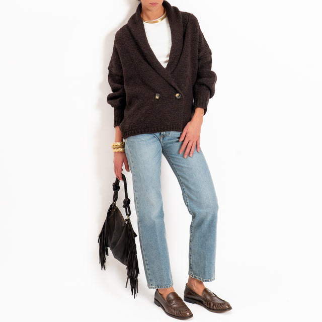 Vicolo-Cardigan in maglia misto lana doppiopetto - moro