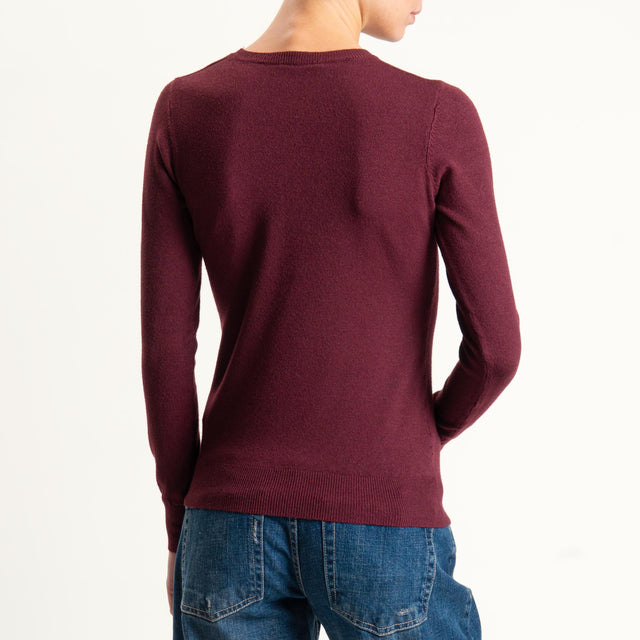 Vicolo-Maglia girocollo bordi a coste - vino