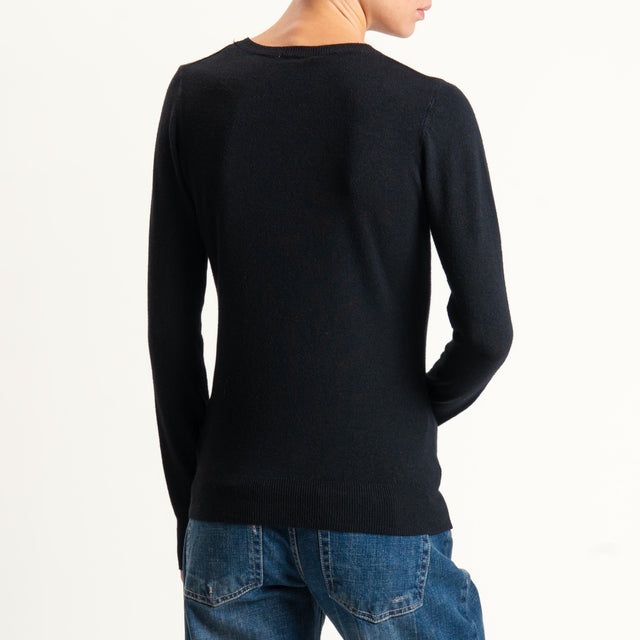 Vicolo-Maglia girocollo bordi a coste - nero