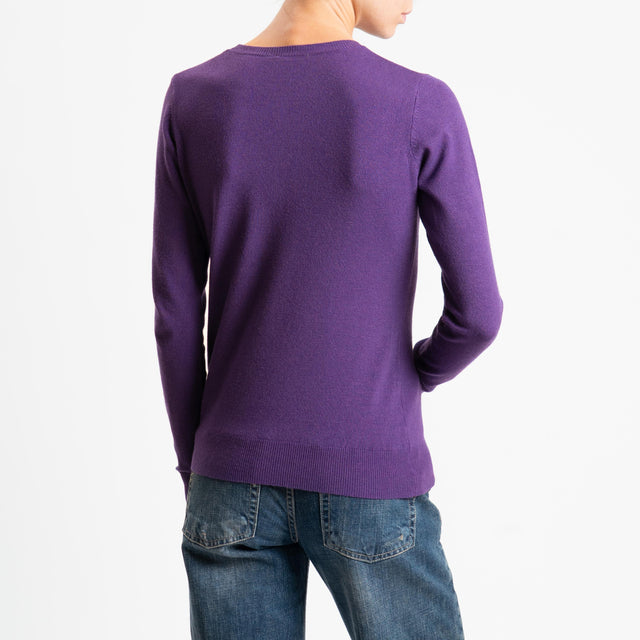 Vicolo-Maglia girocollo bordi a coste - viola