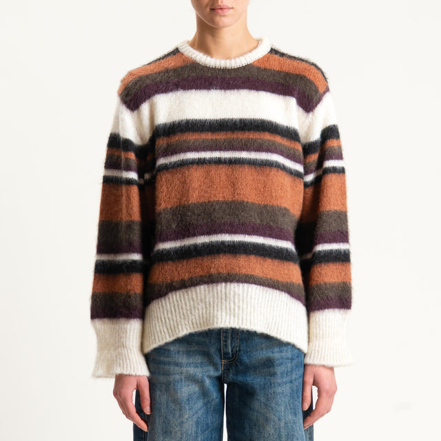 Vicolo-Maglia mohair a righe - burro/cuoio/vino