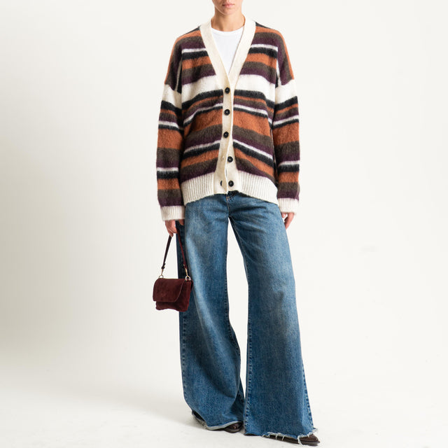 Vicolo-Cardigan mohair a righe - burro/cuoio/vino