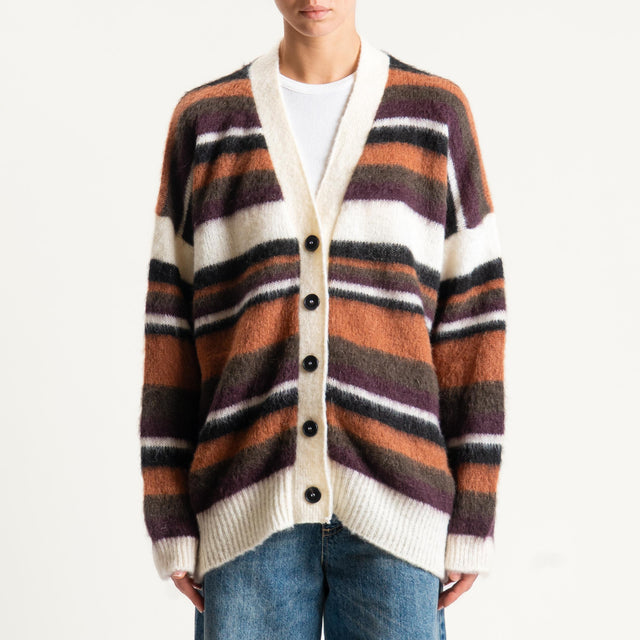 Vicolo-Cardigan mohair a righe - burro/cuoio/vino