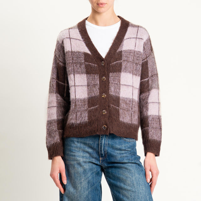 Vicolo-Cardigan misto lana bottoni dorati - rosa/moro