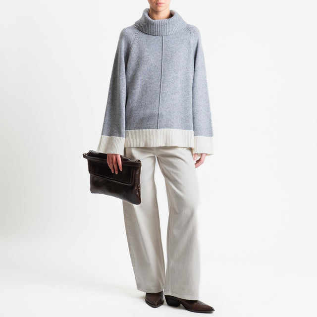 Vicolo-Maglia bicolore collo ad anello misto cashmere - grigio/latte