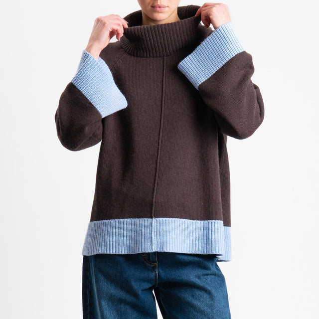 Vicolo-Maglia bicolore collo ad anello misto cashmere - moro/cielo