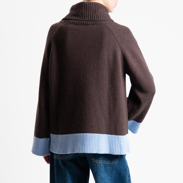 Vicolo-Maglia bicolore collo ad anello misto cashmere - moro/cielo