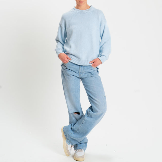 Vicolo-Maglia girocollo bordi a coste - cielo