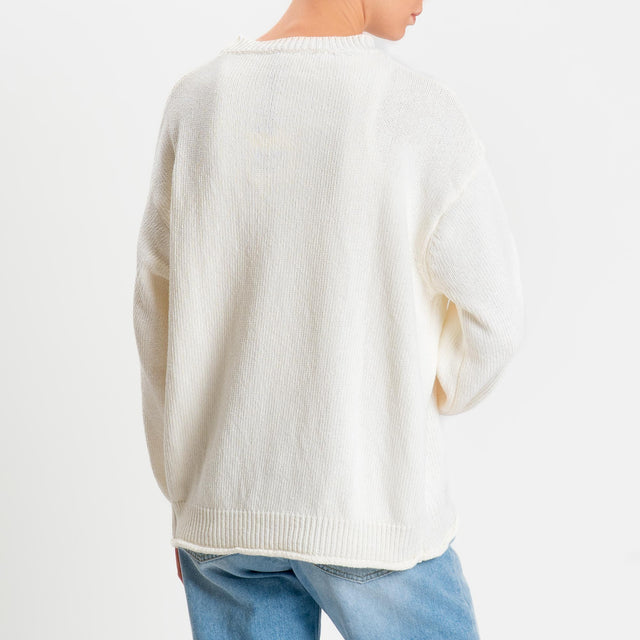 Vicolo-Maglia girocollo bordi a coste - burro