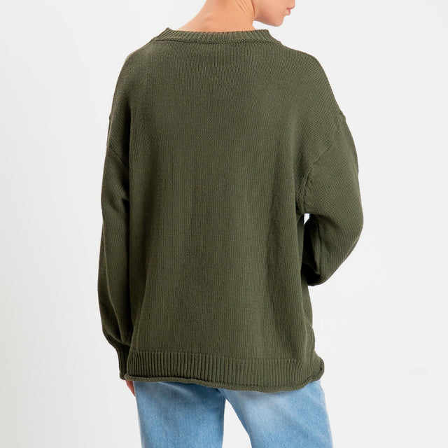 Vicolo-Maglia girocollo bordi a coste - militare