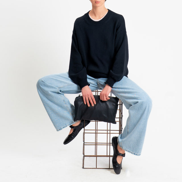 Vicolo-Maglia girocollo bordi a coste - nero