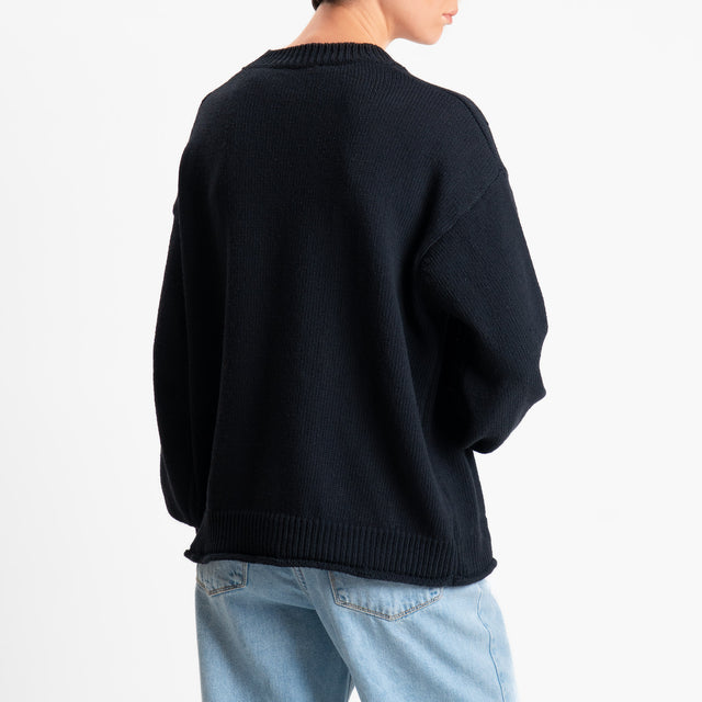 Vicolo-Maglia girocollo bordi a coste - nero