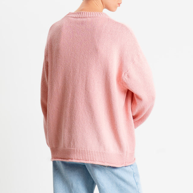 Vicolo-Maglia girocollo bordi a coste - rosa