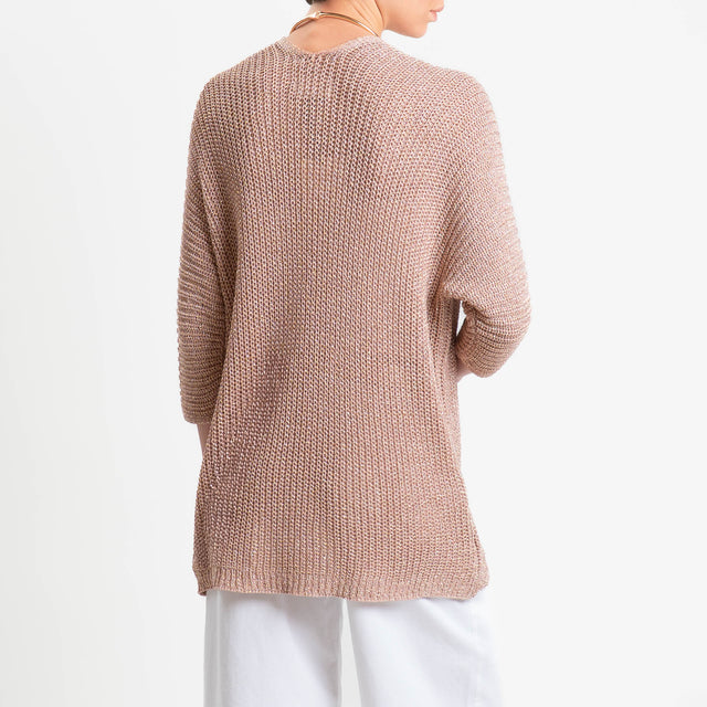 Vicolo-Cardigan costa inglese filo lurex - cipria