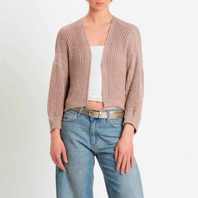 Vicolo-Cardigan crop costa inglese filo lurex - cipria