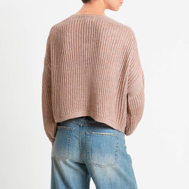 Vicolo-Cardigan crop costa inglese filo lurex - cipria