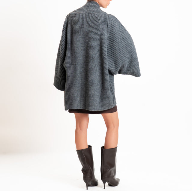 Vicolo-Cardigan a coste misto alpaca - grigio melange
