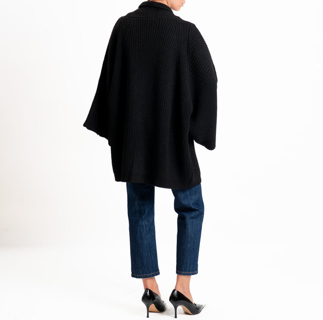 Vicolo-Cardigan a coste misto alpaca - nero