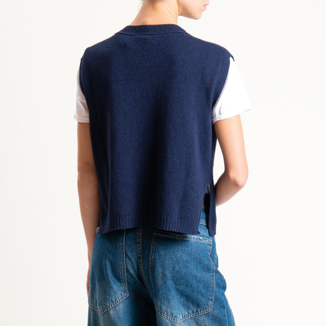 Vicolo-Gilet misto angora spacchi laterale - blu