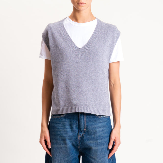 Vicolo-Gilet misto angora spacchi laterale - grigio melange