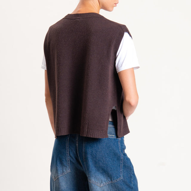 Vicolo-Gilet misto angora spacchi laterale - moro