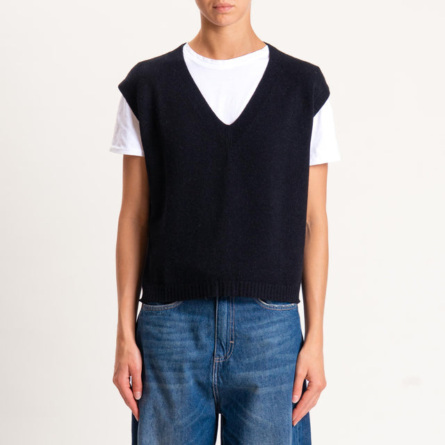 Vicolo-Gilet misto angora spacchi laterale - nero