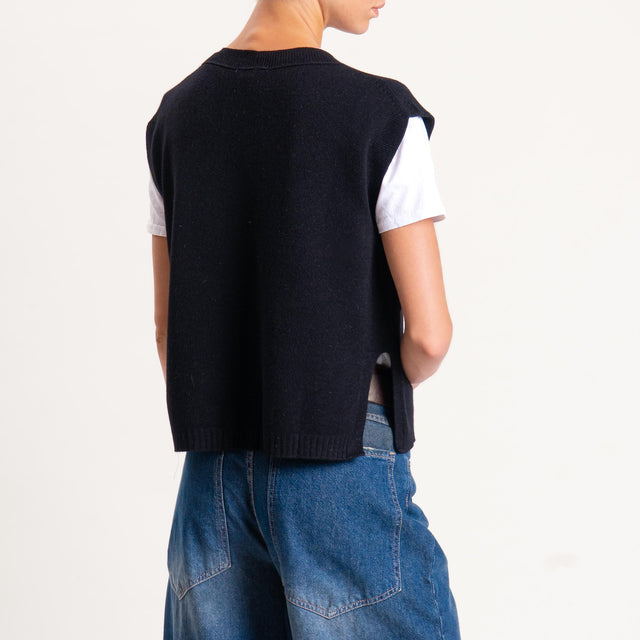 Vicolo-Gilet misto angora spacchi laterale - nero