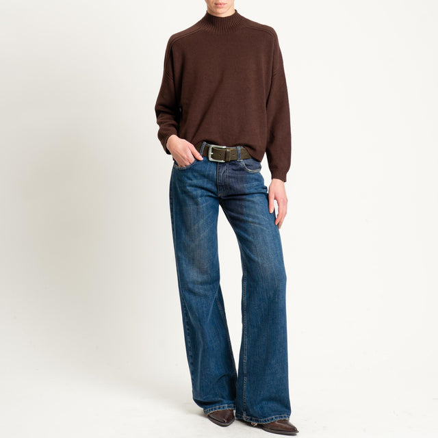 Vicolo-Maglia boxy collo montato - moro