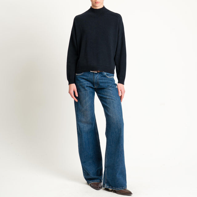 Vicolo-Maglia boxy collo montato - nero