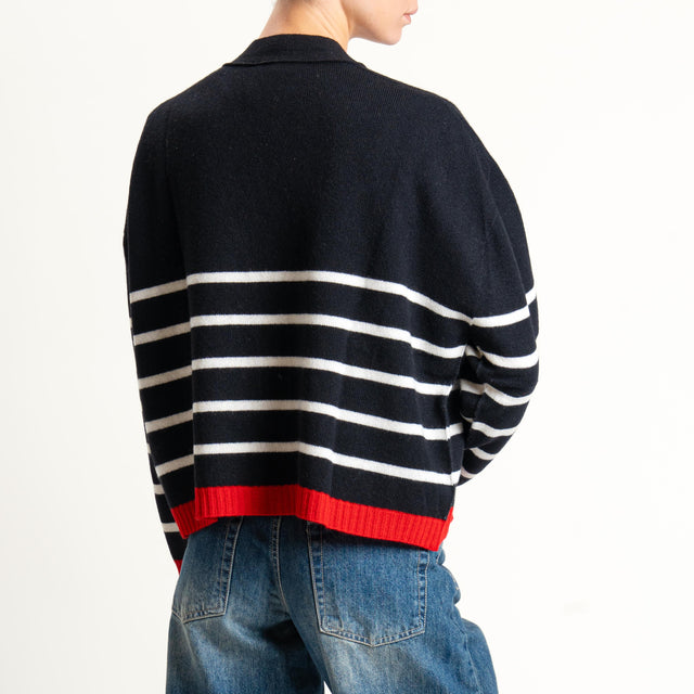 Vicolo-Cardigan a righe lana e cashmere - latte/nero/rosso