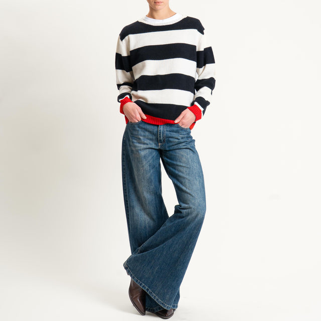 Vicolo-Maglia a righe lana e cashmere - latte/nero/rosso