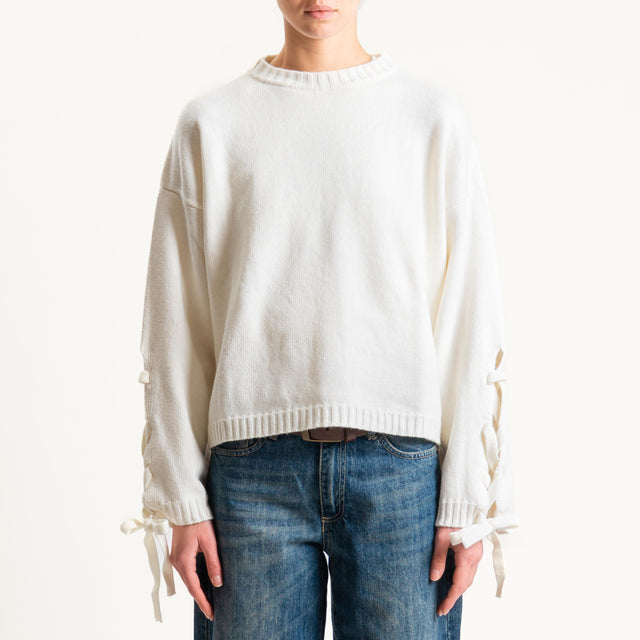 Vicolo-Maglia misto cashmere lacci sulla manica - burro
