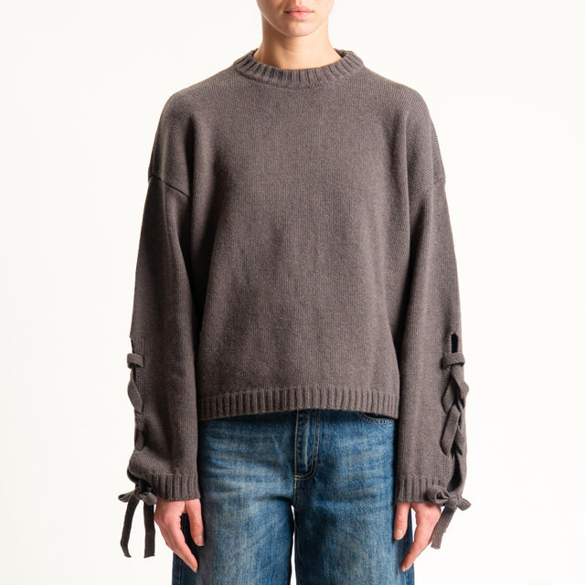 Vicolo-Maglia misto cashmere lacci sulla manica - moro