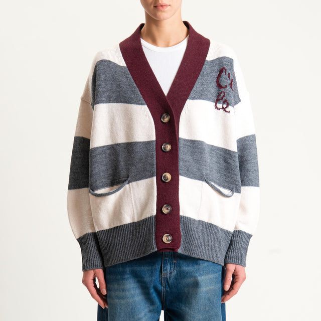 Vicolo-Cardigan a righe misto lana - burro/grigio/vino