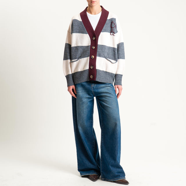 Vicolo-Cardigan a righe misto lana - burro/grigio/vino