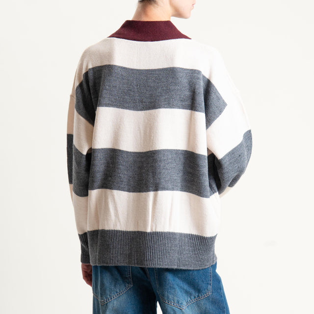 Vicolo-Cardigan a righe misto lana - burro/grigio/vino