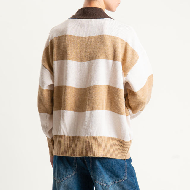 Vicolo-Cardigan a righe misto lana - burro/camel/moro