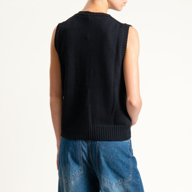 Vicolo-Gilet misto cashmere con tasche - nero