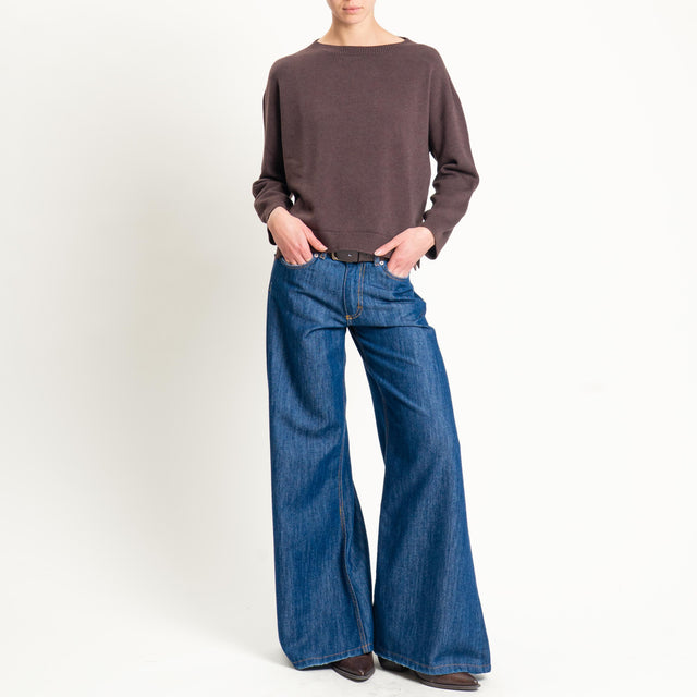 Vicolo-Maglia girocollo boxy spacchi laterali - moro