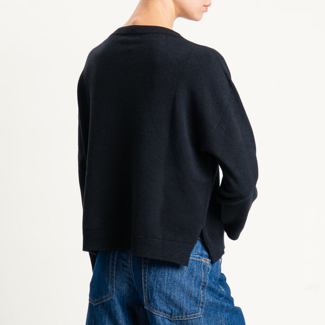 Vicolo-Maglia girocollo boxy spacchi laterali - nero